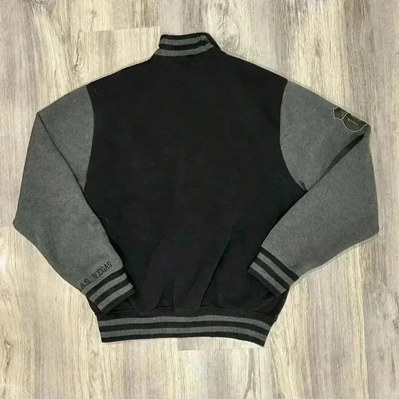Passion-I Las Vegas NV Varsity Fleece Bomber Jacket Snap Gray Black Size L - Picture 8 of 8